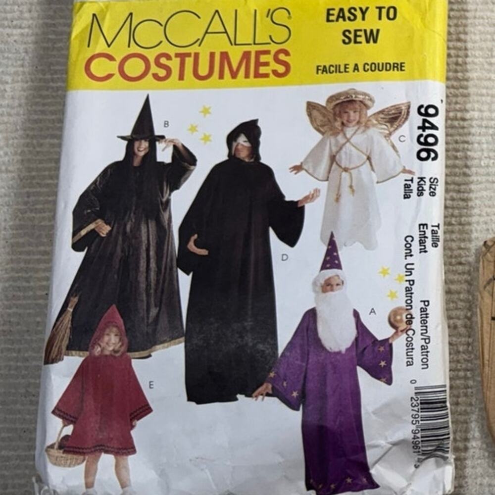 McCalls 9496 Kids 2-12 Halloween Costume Pattern Wizard Witch Angel Red Riding